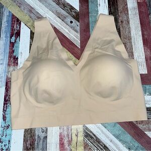 Truekind Everyday Comfort V-Neck Bralette EUC Chai Seamless Removable Cups Large